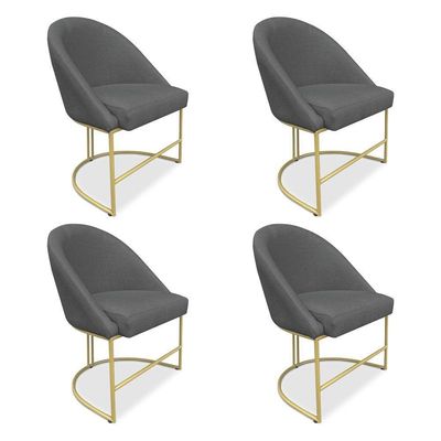Kit 04 Cadeiras Poltrona De Jantar Bela Veludo Grafite Base Metálica Industrial Dourado - Pallazio