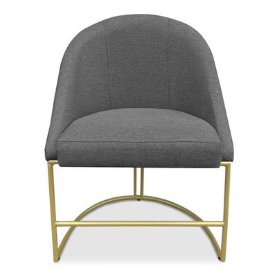 Cadeira Poltrona De Jantar Bela Linho Grafite Base Metálica Industrial Dourado - Pallazio