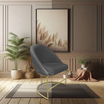Cadeira Poltrona De Jantar Bela Linho Grafite Base Metálica Industrial Dourado - Pallazio