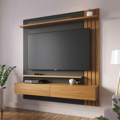 Painel Home Suspenso Para Tv 65 Pol. 150cm Buriti C05 Noce Milano-preto Fosco - Mpozenato