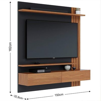 Painel Home Suspenso Para Tv 65 Pol. 150cm Buriti C05 Noce Milano-preto Fosco - Mpozenato