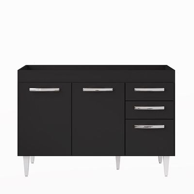 Balcão Gabinete Para Pia 120cm 3 Portas Sem Tampo Suécia Preto - Lumil