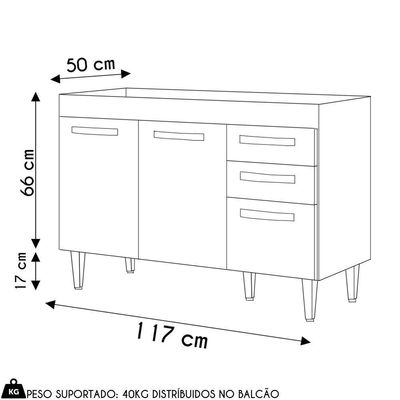 Balcão Gabinete Para Pia 120cm 3 Portas Sem Tampo Suécia Preto - Lumil
