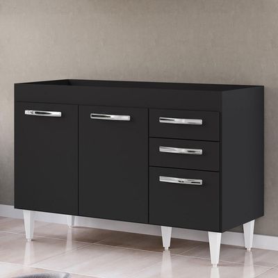 Balcão Gabinete Para Pia 120cm 3 Portas Sem Tampo Suécia Preto - Lumil
