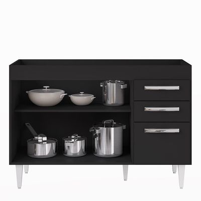 Balcão Gabinete Para Pia 120cm 3 Portas Sem Tampo Suécia Preto - Lumil
