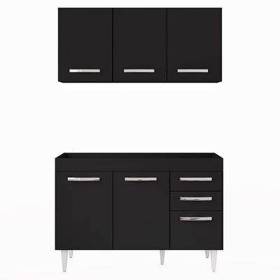 Armário Aéreo Honduras E Balcão Gabinete Sem Tampo 120cm Suécia Preto - Lumil