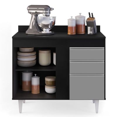 Balcão Gabinete 100cm Com Tampo 2 Portas Luziania Preto-cinza - Lumil