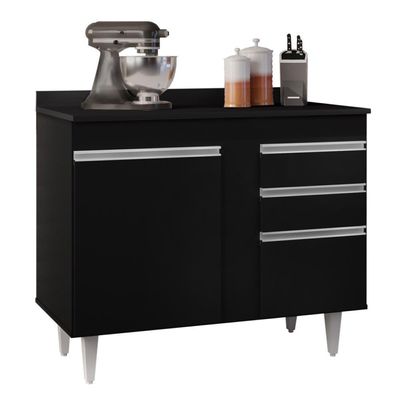 Balcão Gabinete 100cm Com Tampo 2 Portas Luziania Preto - Lumil