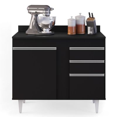 Balcão Gabinete 100cm Com Tampo 2 Portas Luziania Preto - Lumil