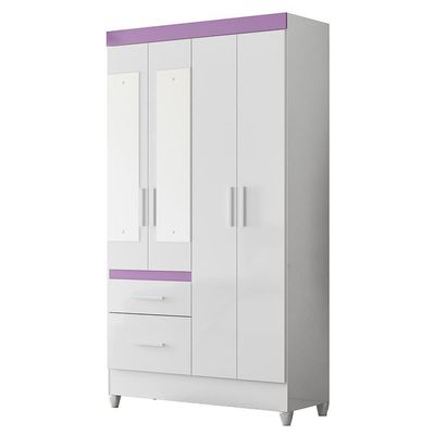 Guarda Roupa Solteiro Madri 4 Portas E 2 Gavetas Flex Branco/lilás Com Espelho - Moval