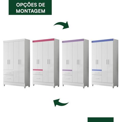 Guarda Roupa Solteiro Madri 4 Portas E 2 Gavetas Flex Branco/lilás Com Espelho - Moval