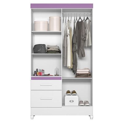 Guarda Roupa Solteiro Madri 4 Portas E 2 Gavetas Flex Branco/lilás Com Espelho - Moval