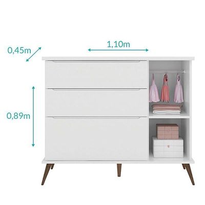 Jogo De Quarto Infantil Retrô Alice Guarda Roupa E Cômoda Com Porta Branco - Pr Baby Branco
