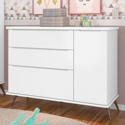 Cômoda Infantil Retrô Alice 1 Porta E 3 Gavetas Branco - Pr Baby Branco