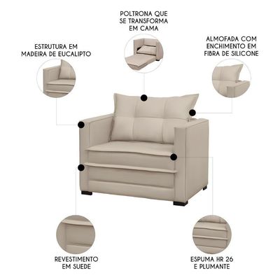 Sofá Cama Solteiro Berlim B10 Suede Bege - Mpozenato