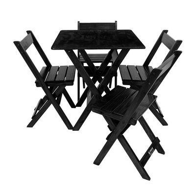 Conjunto Mesa Dobrável 60x60cm Com 4 Cadeiras Em Madeira Maciça - Preto - Preto