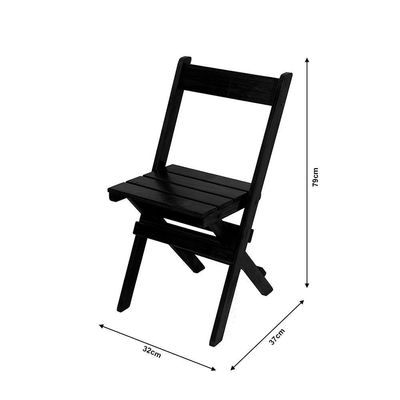 Conjunto Mesa Dobrável 70x70 Com 4 Cadeiras Em Madeira Maciça - Preto - Preto