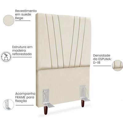 Cabeceira Solteiro 90cm Bell Suede Bege Rm Bege