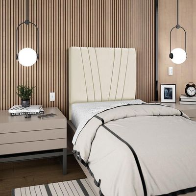 Cabeceira Solteiro 90cm Bell Suede Bege Rm Bege