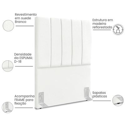 Cabeceira Solteiro 90cm Allia Suede Branco Rm Branco