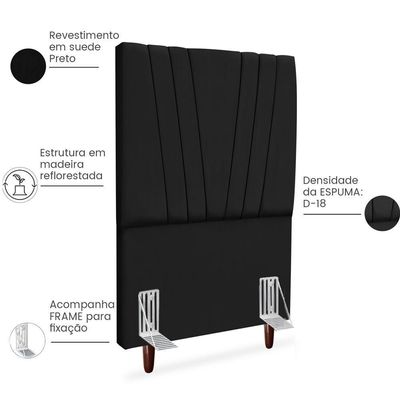 Cabeceira Solteiro 90cm Bell Suede Preto Rm Preto