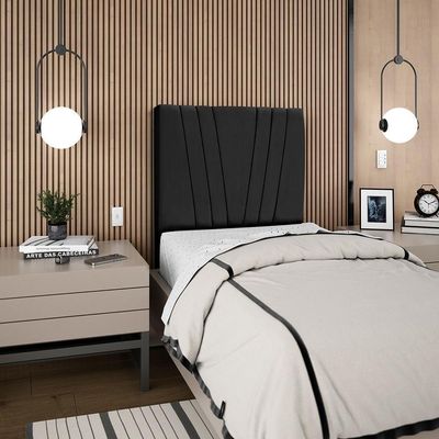 Cabeceira Solteiro 90cm Bell Suede Preto Rm Preto
