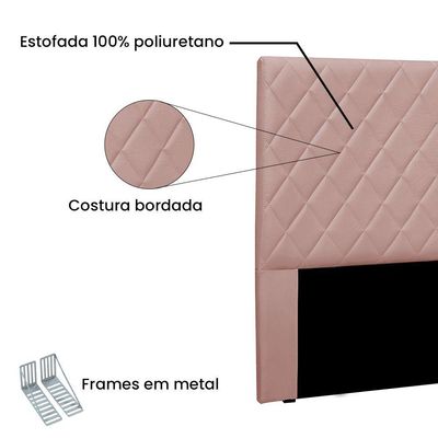 Cabeceira Cama Box King 195 Cm Dubai Veludo Rosa S04 - D'rossi