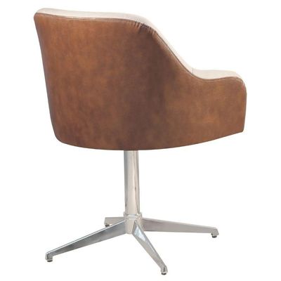 Conjunto Poltronas Decorativa Hera Linho Nude Couro Caramelo Com Base Giratória Em Alumínio