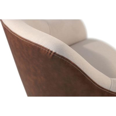 Conjunto Poltronas Decorativa Hera Linho Nude Couro Caramelo Com Base Giratória Em Alumínio