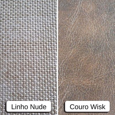 Conjunto Poltronas Decorativa Hera Linho Nude Couro Caramelo Com Base Giratória Em Alumínio