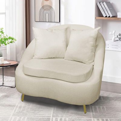 Poltrona Decorativa Orgânica Pé Ferro Dou Kit 2 Zaya Bouclê C05 - D'rossi Cor Off White