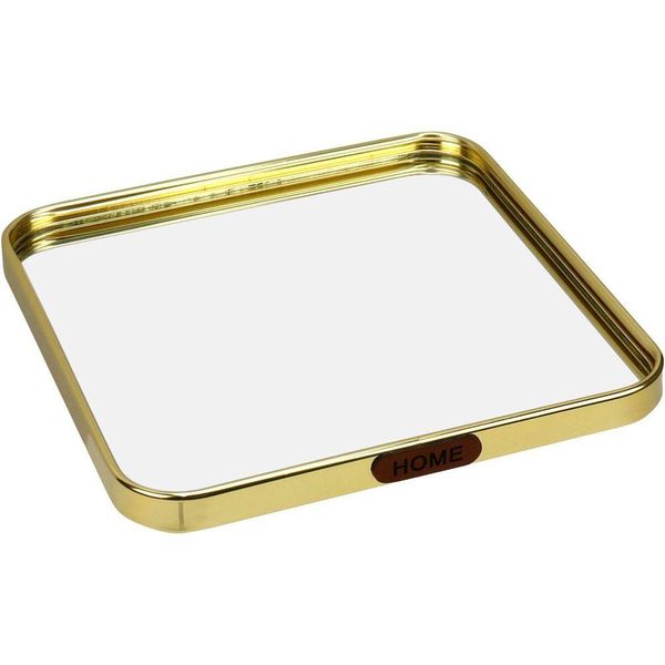 Bandeja Quadrada Home&co Com Espelho Metal 1x20x20cm Dourado Para Servir Lavabo