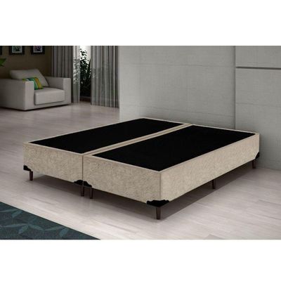 Base Box Blindado Casal Bipartido Homequeen Suede Bege 40x138x188