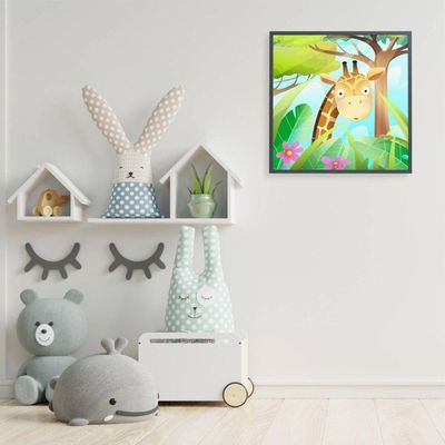 Quadro Infantil Girafa Medidas 80x80 Cm Impressão Tecido Canvas