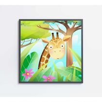 Quadro Infantil Girafa Medidas 80x80 Cm Impressão Tecido Canvas