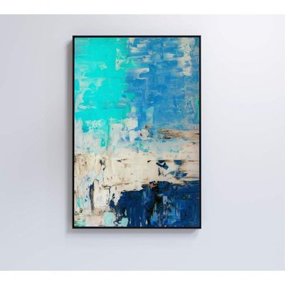 Quadro Abstrato Pintura Em Tela Azul Medidas 60x90 Cm Impressão Adesivo Fotográfico