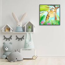 Quadro Infantil Girafa Medidas 80x80 Cm Impressão Vidro Acrílico
