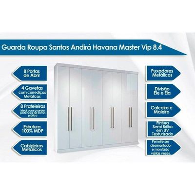 Guarda Roupa Casal 8 Portas e 4 Gavetas Master Vip 8.4 Atacama - Santos Andirá