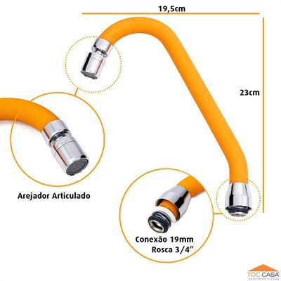 Tubo J Silicone Laranja Arejador Articulável Latão Cromado