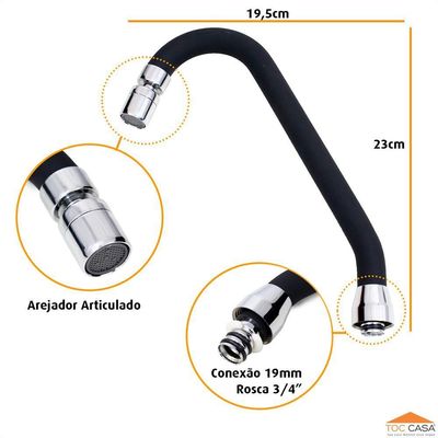 Tubo J Silicone Preto Arejador Articulavel Latão Cromado