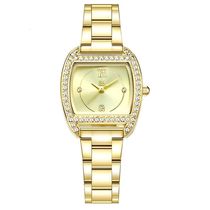 Relógio Feminino Em Aço Inoxidavel Quadrado De Quartzo Design Com Strass Dourado