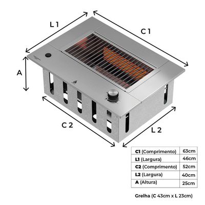 Churrasqueira A Gas De Embutir Dxx300 Compact Dinoxx Grelha Uruguaia Em Inox - Gn