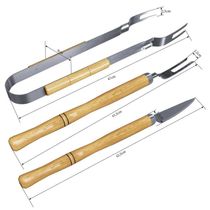 Kit Churrasco 3 Peças Garfo + Faca + Pegador Em Aço Inox E Cabo De Madeira
