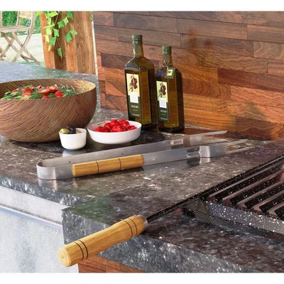 Kit Churrasco 3 Peças Garfo + Faca + Pegador Em Aço Inox E Cabo De Madeira