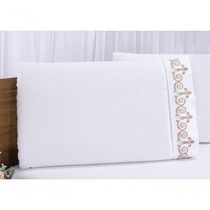 Jogo Lençol Queen Quarto Casal Bordado 3 Peças Branco Caqui