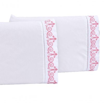 Jogo Lençol Quarto Casal King Bordado 3 Peças Branco Rose