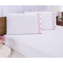 Jogo Lençol Quarto Casal King Bordado 3 Peças Branco Rose