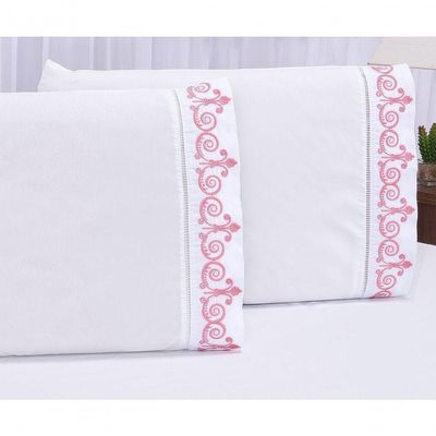 Jogo Lençol Quarto Casal King Bordado 3 Peças Branco Rose