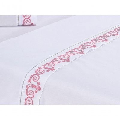Jogo Lençol Atenas Quarto Casal Padrão Bordado 4 Peças 2fronha Cor: Branco Com Rose