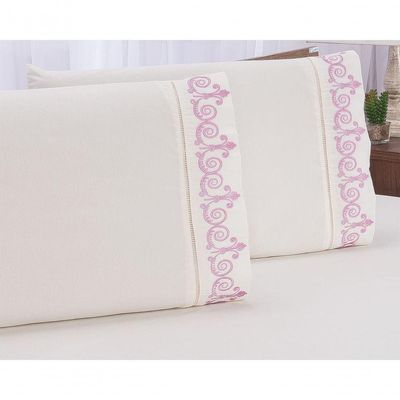 Jogo Lençol Quarto Casal Queen Bordado 3peças Palha Com Rose